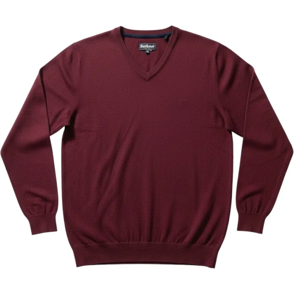 Barbour Mens XXL‎ 100% Wool Lightweight V-Neck Sweater Burgundy